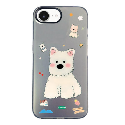 For iPhone 17e / 16e Colorful Silver Pattern PC Hybrid TPU Phone Case - Cute Black Dog - EDA009668601K