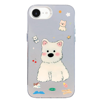 For iPhone 17e / 16e Colorful Silver Pattern PC Hybrid TPU Phone Case - Cute White Dog - EDA009668601L