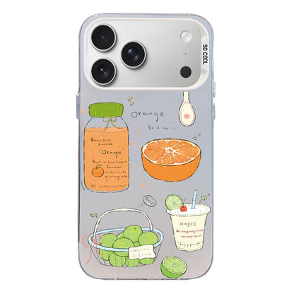 For iPhone 18 Pro Max / 17 Pro Max Colorful Silver Pattern PC Hybrid TPU Phone Case - White Fruit Tea - EDA009668602D