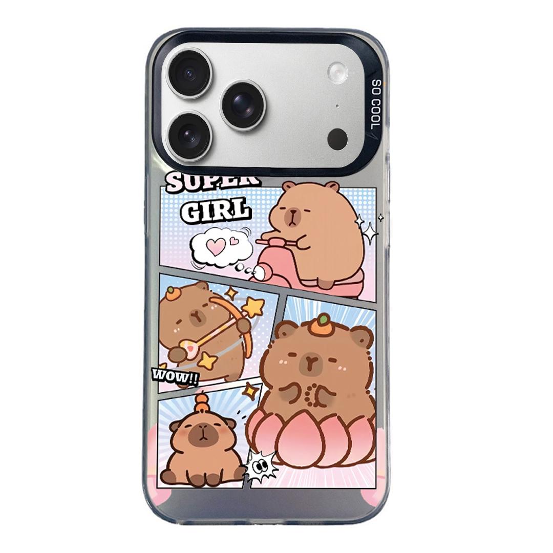 For iPhone 18 Pro Max / 17 Pro Max Colorful Silver Pattern PC Hybrid TPU Phone Case - Black Pufferfish - EDA009668602E
