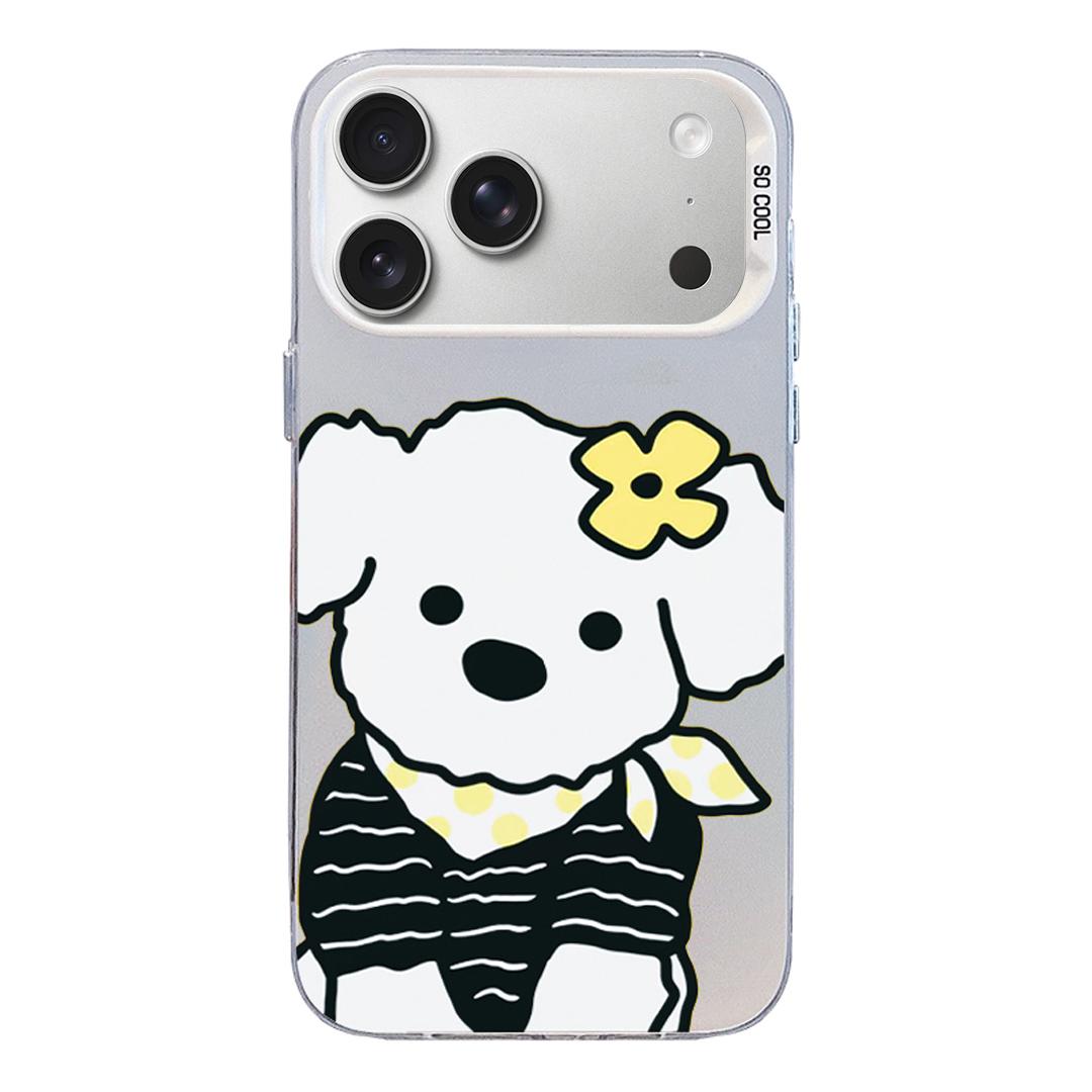 For iPhone 18 Pro Max / 17 Pro Max Colorful Silver Pattern PC Hybrid TPU Phone Case - White Puppy - EDA009668602H