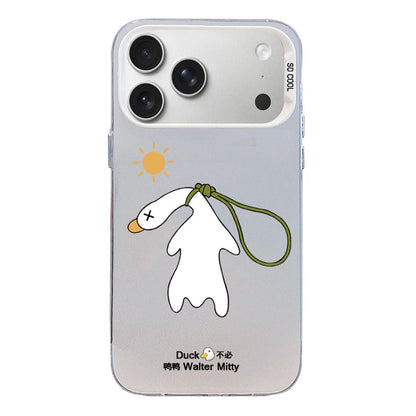 For iPhone 18 Pro / 17 Pro Colorful Silver Pattern PC Hybrid TPU Phone Case - White Duck - EDA009668603B