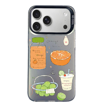 For iPhone 18 Pro / 17 Pro Colorful Silver Pattern PC Hybrid TPU Phone Case - Black Fruit Tea - EDA009668603C