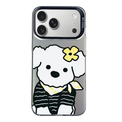 For iPhone 18 Pro / 17 Pro Colorful Silver Pattern PC Hybrid TPU Phone Case - Black Puppy - EDA009668603G