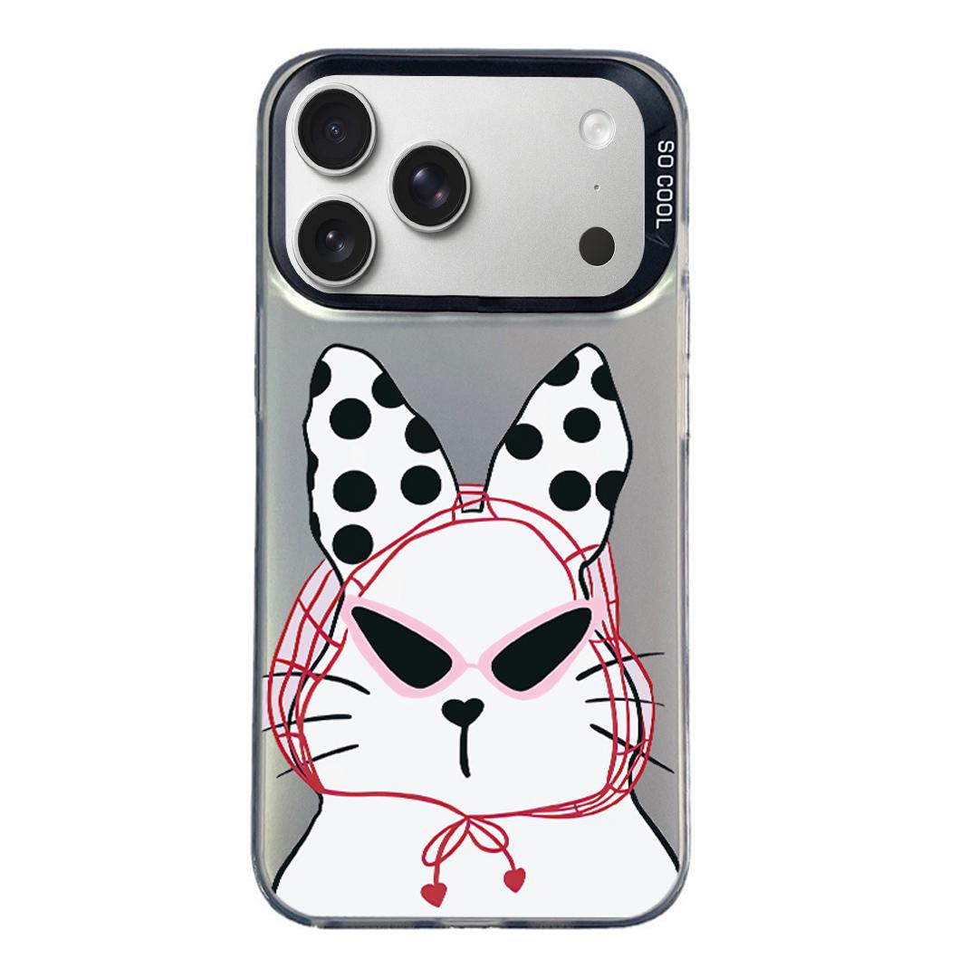 For iPhone 18 Pro / 17 Pro Colorful Silver Pattern PC Hybrid TPU Phone Case - Black Lucky Cat - EDA009668603I