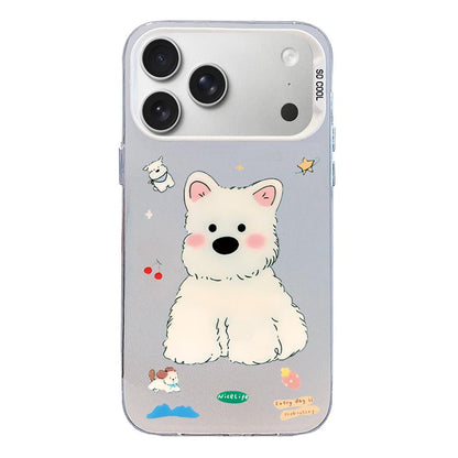 For iPhone 18 Pro / 17 Pro Colorful Silver Pattern PC Hybrid TPU Phone Case - Cute White Dog - EDA009668603L