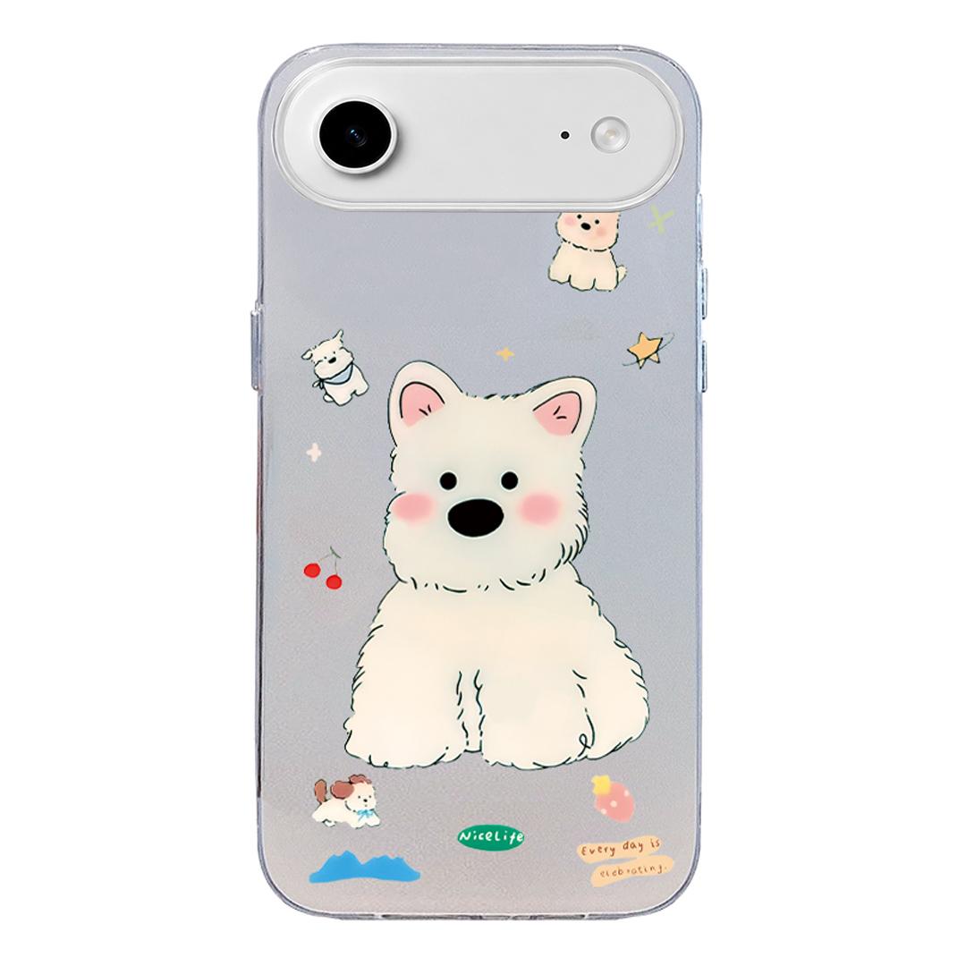 For iPhone Air Colorful Silver Pattern PC Hybrid TPU Phone Case - Cute White Dog - EDA009668605L