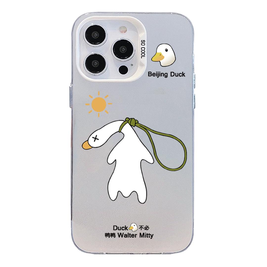 For iPhone 16 Pro Max Colorful Silver Pattern PC Hybrid TPU Phone Case - White Duck - EDA009668606B