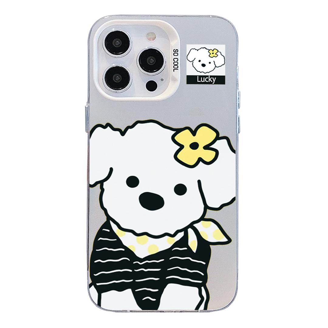 For iPhone 16 Pro Max Colorful Silver Pattern PC Hybrid TPU Phone Case - White Puppy - EDA009668606H