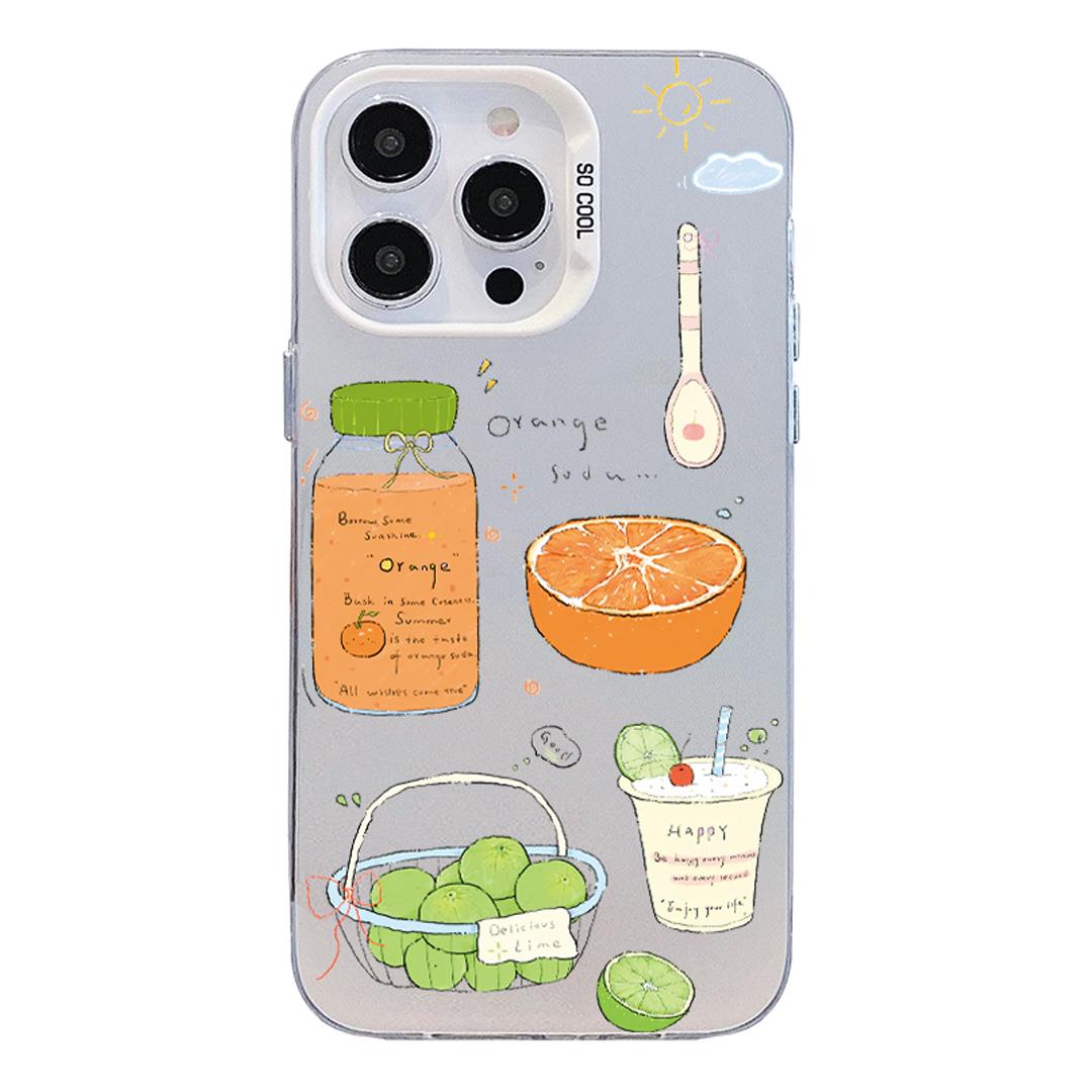 For iPhone 16 Pro Colorful Silver Pattern PC Hybrid TPU Phone Case - White Fruit Tea - EDA009668607D