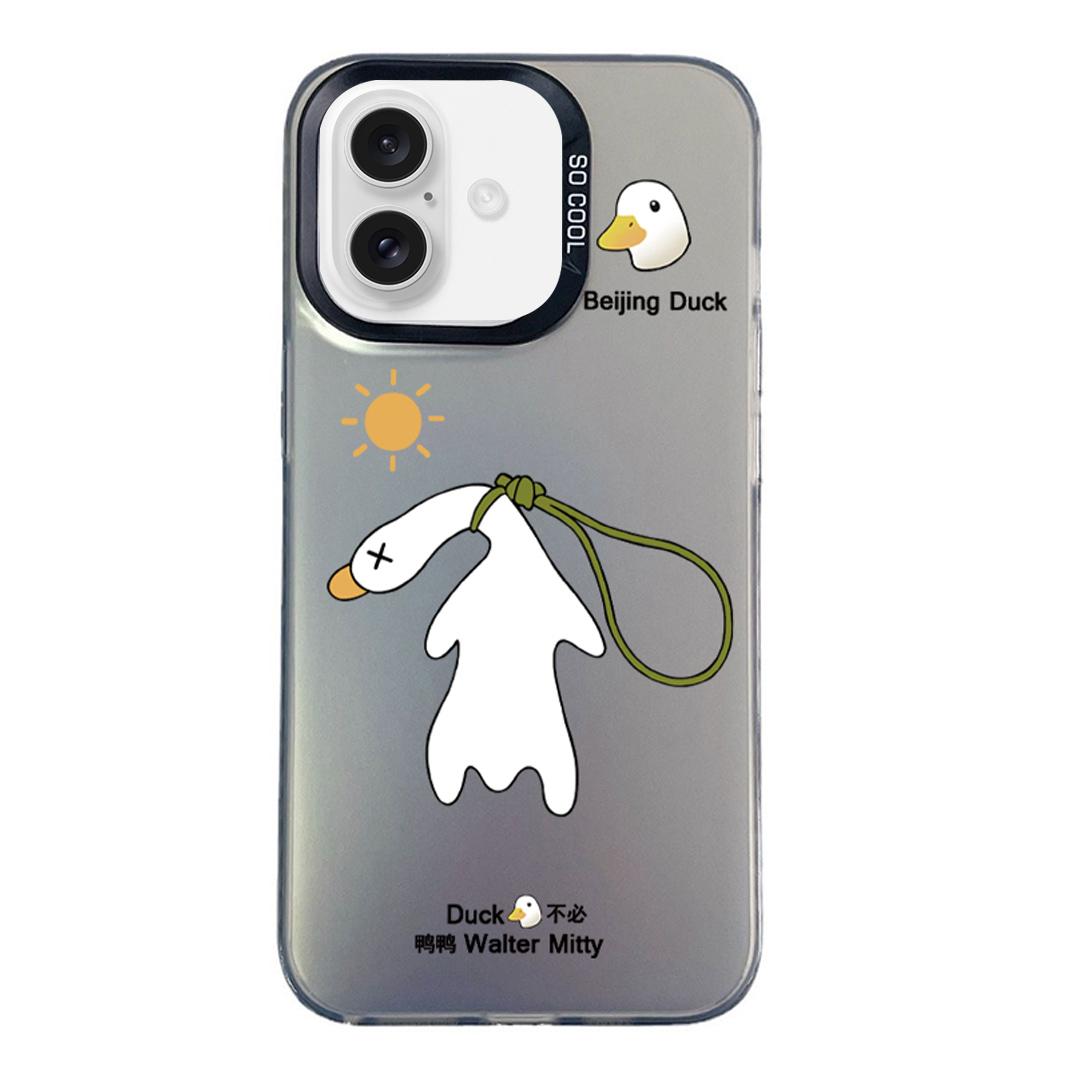 For iPhone 16 Plus Colorful Silver Pattern PC Hybrid TPU Phone Case - Black Duck - EDA009668608A