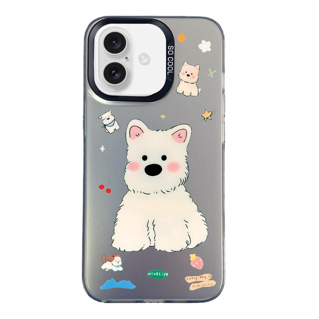 For iPhone 16 Plus Colorful Silver Pattern PC Hybrid TPU Phone Case - Cute Black Dog - EDA009668608K