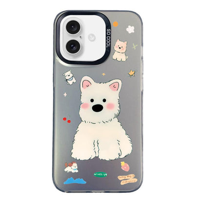 For iPhone 16 Plus Colorful Silver Pattern PC Hybrid TPU Phone Case - Cute Black Dog - EDA009668608K