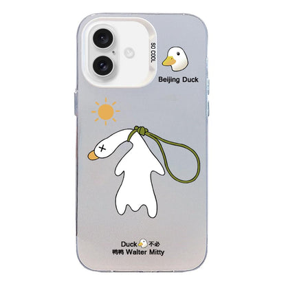 For iPhone 16 Colorful Silver Pattern PC Hybrid TPU Phone Case - White Duck - EDA009668609B
