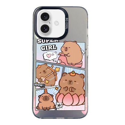 For iPhone 16 Colorful Silver Pattern PC Hybrid TPU Phone Case - Black Pufferfish - EDA009668609E