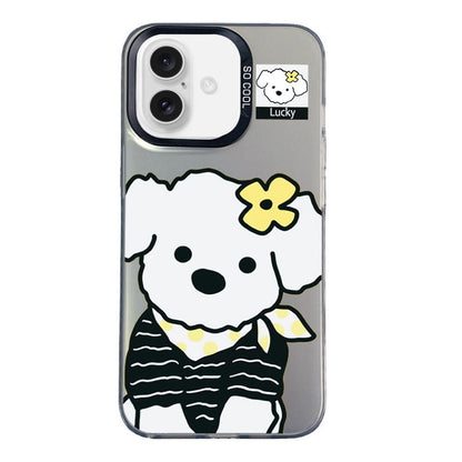 For iPhone 16 Colorful Silver Pattern PC Hybrid TPU Phone Case - Black Puppy - EDA009668609G