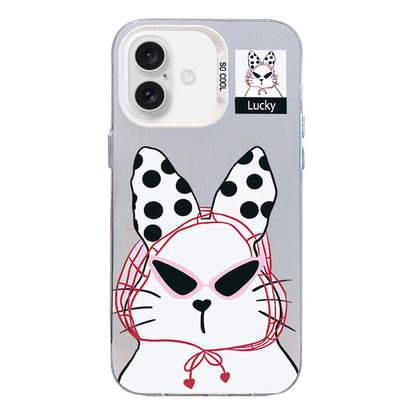 For iPhone 16 Colorful Silver Pattern PC Hybrid TPU Phone Case - White Lucky Cat - EDA009668609J