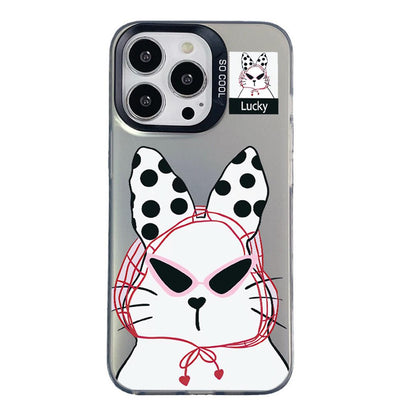 For iPhone 15 Pro Colorful Silver Pattern PC Hybrid TPU Phone Case - Black Lucky Cat - EDA009668611I