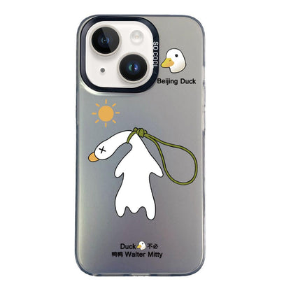For iPhone 15 Colorful Silver Pattern PC Hybrid TPU Phone Case - Black Duck - EDA009668613A