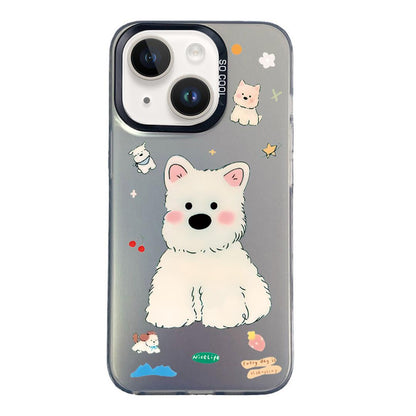 For iPhone 15 Colorful Silver Pattern PC Hybrid TPU Phone Case - Cute Black Dog - EDA009668613K