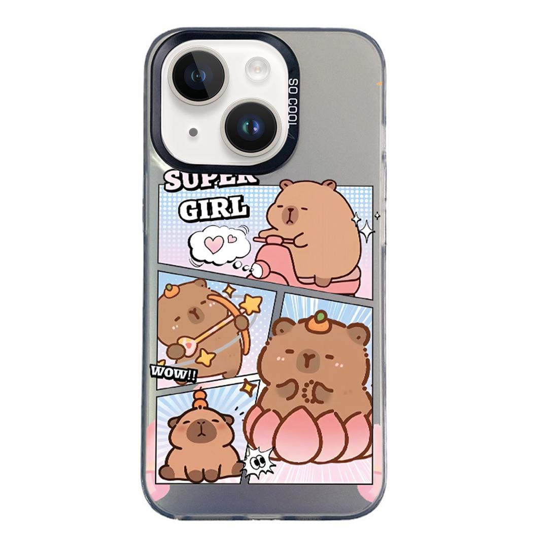 For iPhone 14 Plus Colorful Silver Pattern PC Hybrid TPU Phone Case - Black Pufferfish - EDA009668614E