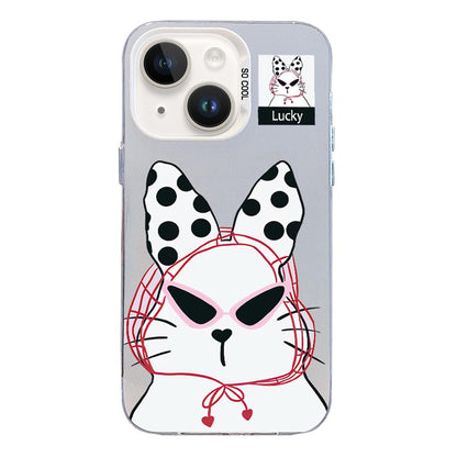 For iPhone 14 Plus Colorful Silver Pattern PC Hybrid TPU Phone Case - White Lucky Cat - EDA009668614J