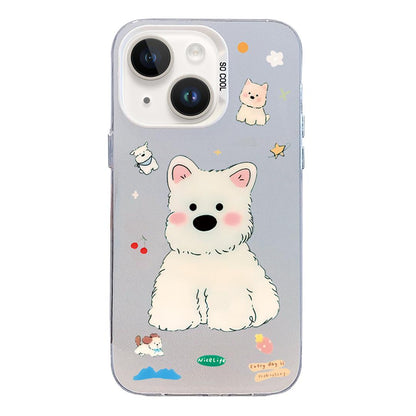 For iPhone 14 Plus Colorful Silver Pattern PC Hybrid TPU Phone Case - Cute White Dog - EDA009668614L