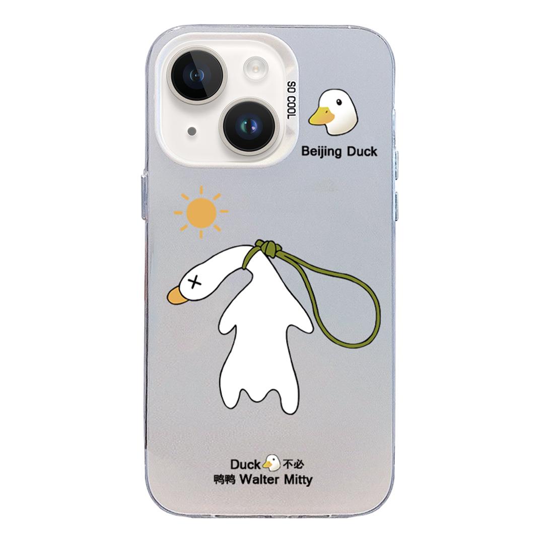 For iPhone 14 Colorful Silver Pattern PC Hybrid TPU Phone Case - White Duck - EDA009668615B