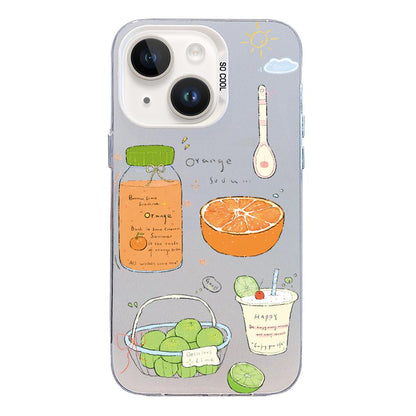 For iPhone 14 Colorful Silver Pattern PC Hybrid TPU Phone Case - White Fruit Tea - EDA009668615D