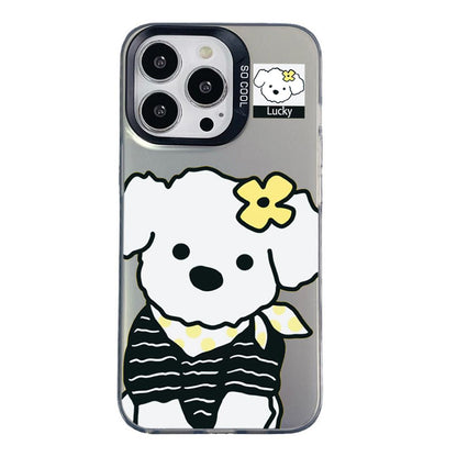 For iPhone 14 Pro Colorful Silver Pattern PC Hybrid TPU Phone Case - Black Puppy - EDA009668616G