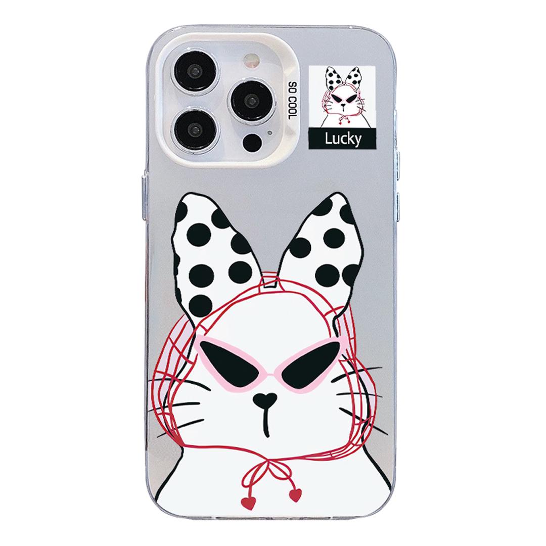 For iPhone 14 Pro Colorful Silver Pattern PC Hybrid TPU Phone Case - White Lucky Cat - EDA009668616J