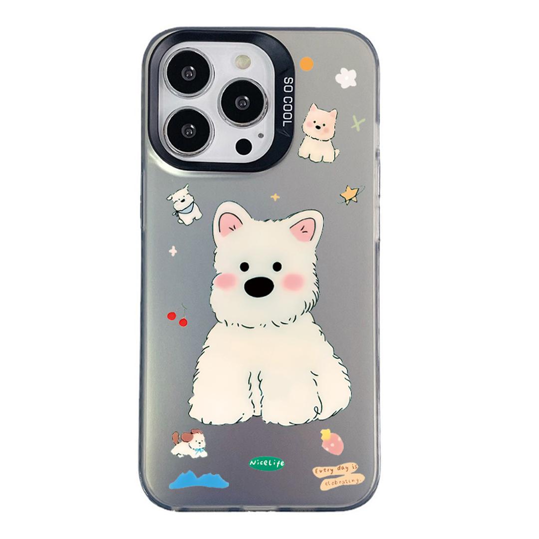 For iPhone 14 Pro Max Colorful Silver Pattern PC Hybrid TPU Phone Case - Cute Black Dog - EDA009668617K