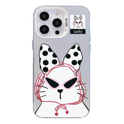 For iPhone 13 Pro Max Colorful Silver Pattern PC Hybrid TPU Phone Case - White Lucky Cat - EDA009668619J