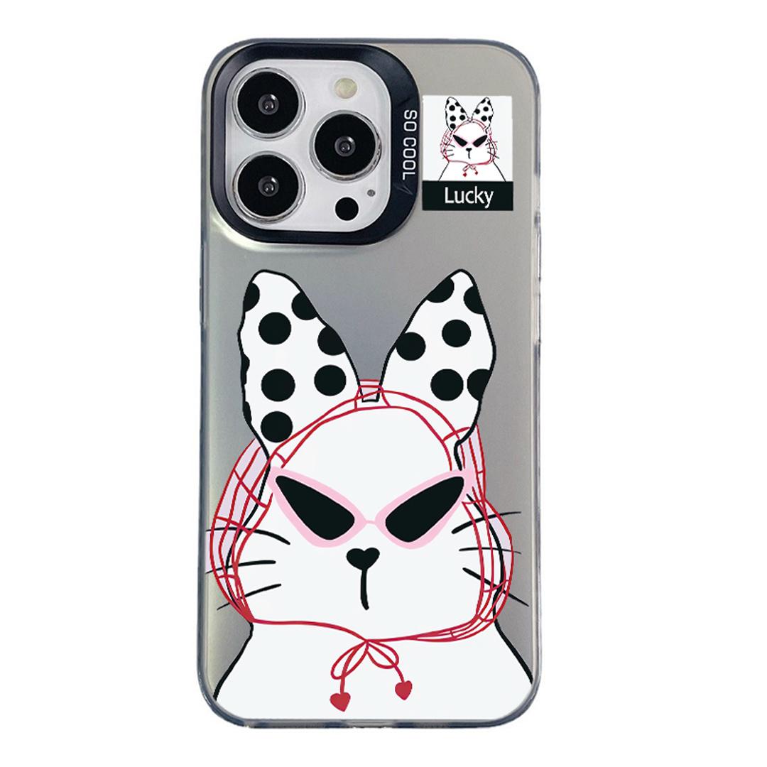 For iPhone 13 Pro Colorful Silver Pattern PC Hybrid TPU Phone Case - Black Lucky Cat - EDA009668620I