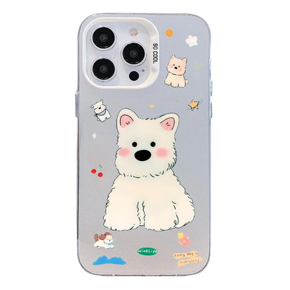 For iPhone 13 Pro Colorful Silver Pattern PC Hybrid TPU Phone Case - Cute White Dog - EDA009668620L