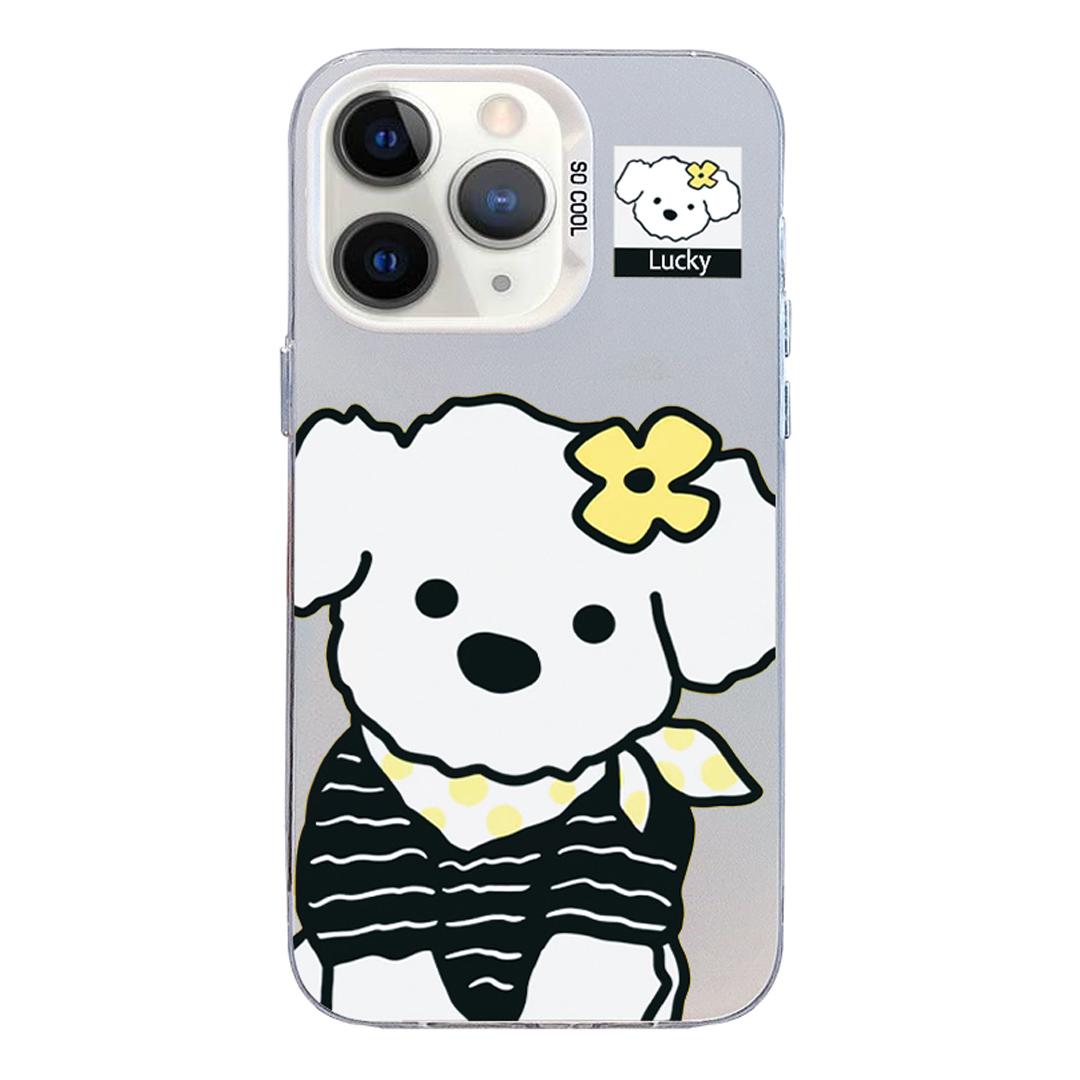For iPhone 11 Pro Max Colorful Silver Pattern PC Hybrid TPU Phone Case - White Puppy - EDA009668624H