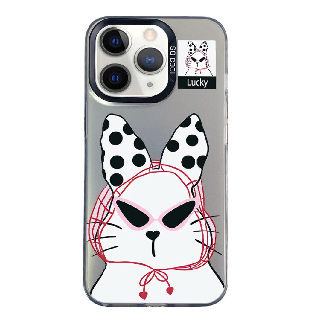 For iPhone 11 Pro Max Colorful Silver Pattern PC Hybrid TPU Phone Case - Black Lucky Cat - EDA009668624I