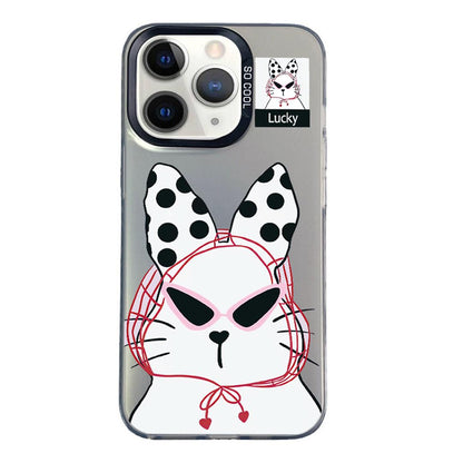 For iPhone 11 Pro Max Colorful Silver Pattern PC Hybrid TPU Phone Case - Black Lucky Cat - EDA009668624I