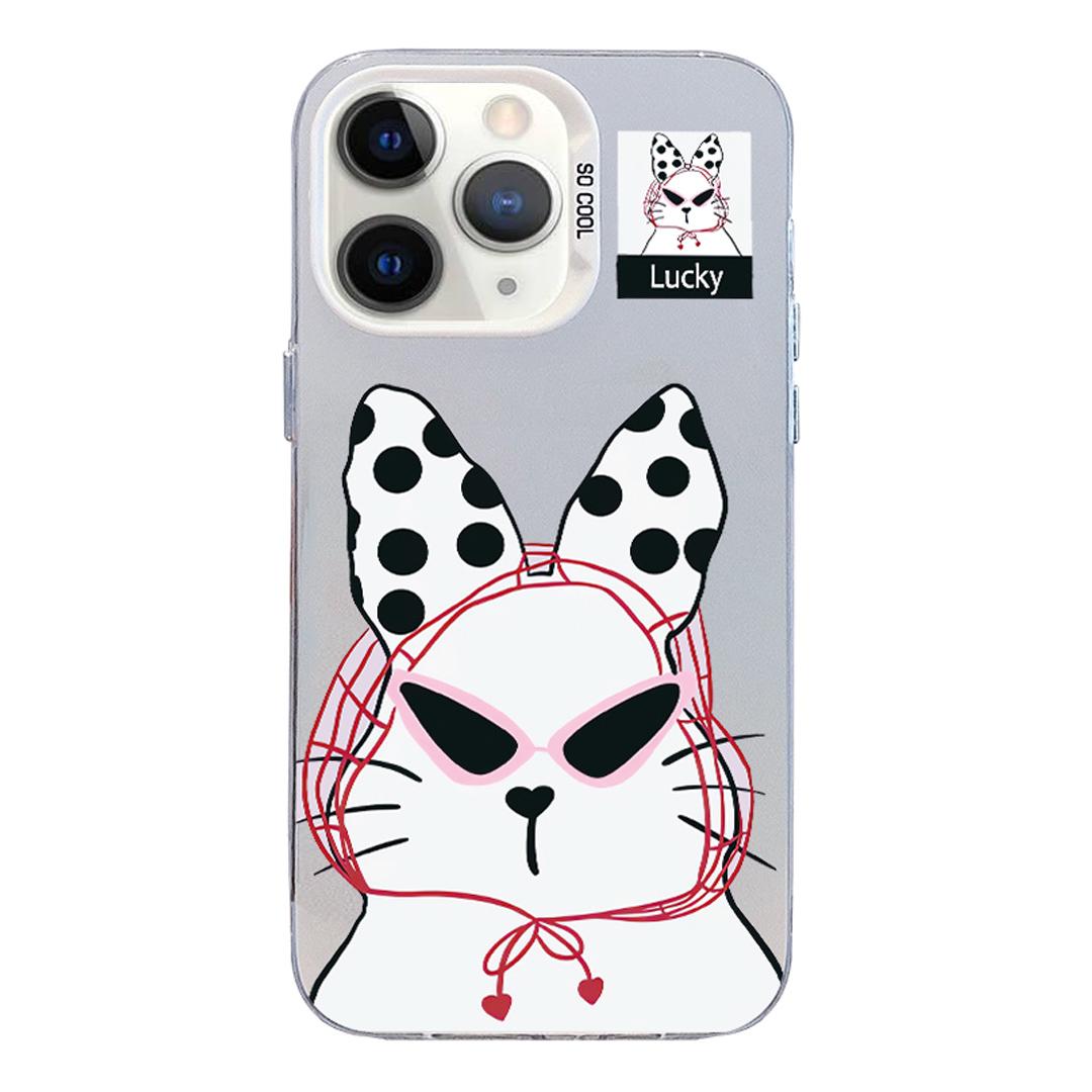 For iPhone 11 Pro Max Colorful Silver Pattern PC Hybrid TPU Phone Case - White Lucky Cat - EDA009668624J