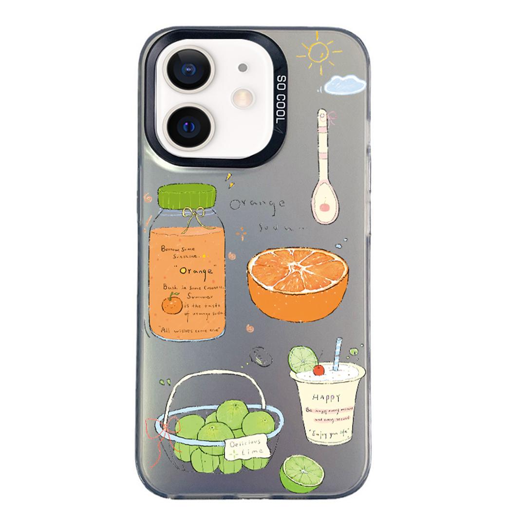For iPhone 11 Colorful Silver Pattern PC Hybrid TPU Phone Case - Black Fruit Tea - EDA009668625C