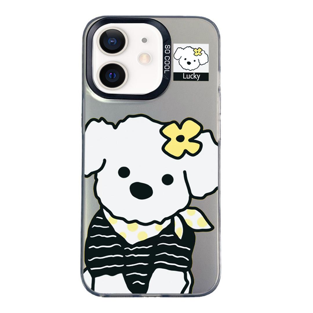 For iPhone 11 Colorful Silver Pattern PC Hybrid TPU Phone Case - Black Puppy - EDA009668625G