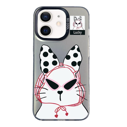 For iPhone 11 Colorful Silver Pattern PC Hybrid TPU Phone Case - Black Lucky Cat - EDA009668625I