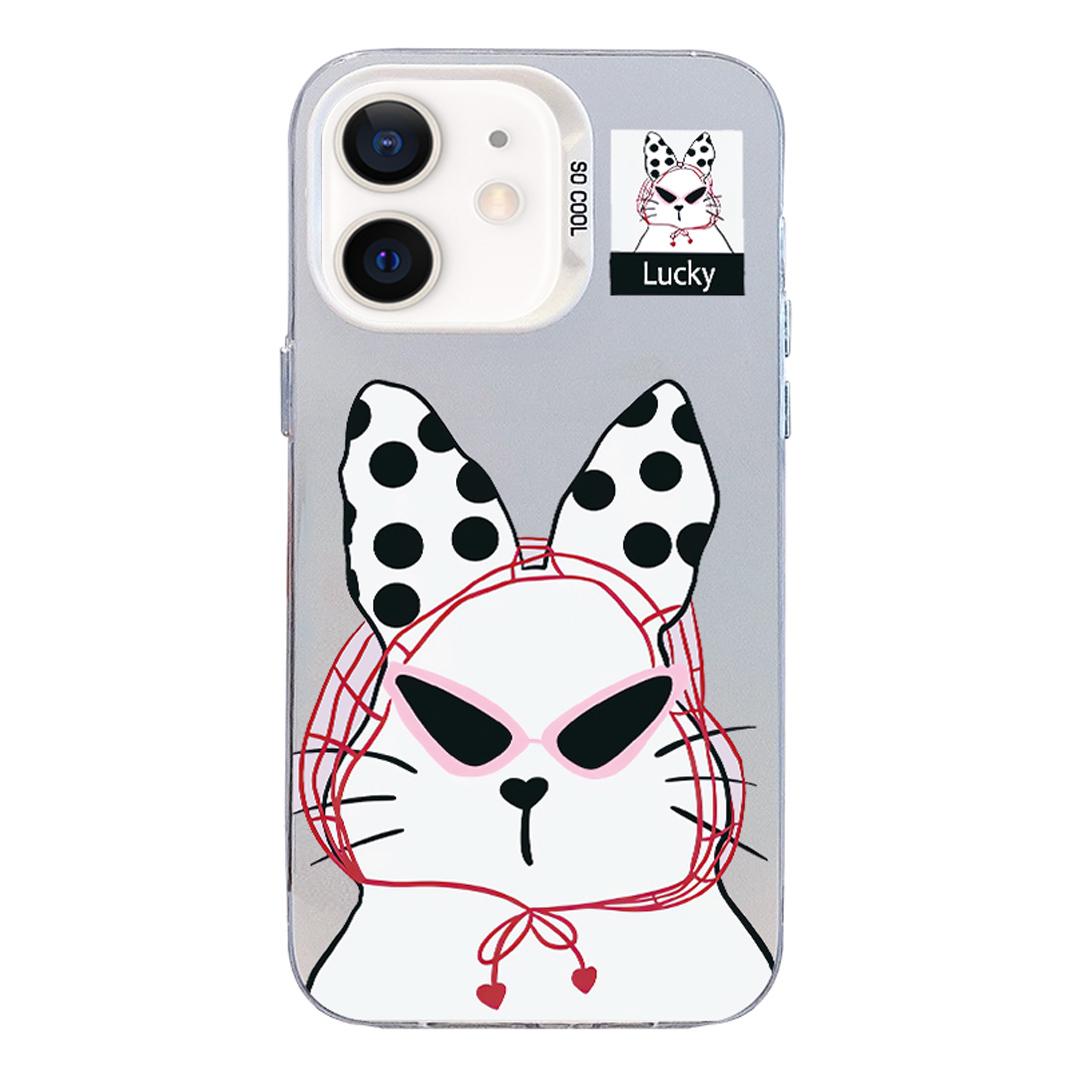 For iPhone 11 Colorful Silver Pattern PC Hybrid TPU Phone Case - White Lucky Cat - EDA009668625J