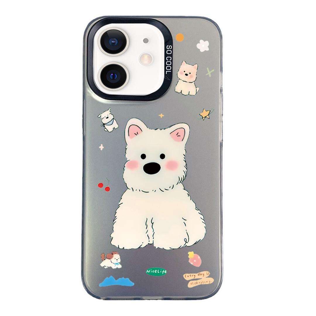 For iPhone 11 Colorful Silver Pattern PC Hybrid TPU Phone Case - Cute Black Dog - EDA009668625K