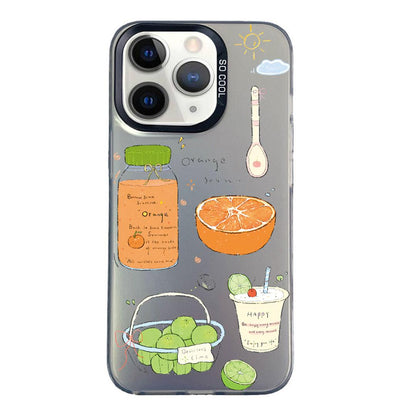 For iPhone 11 Pro Colorful Silver Pattern PC Hybrid TPU Phone Case - Black Fruit Tea - EDA009668626C
