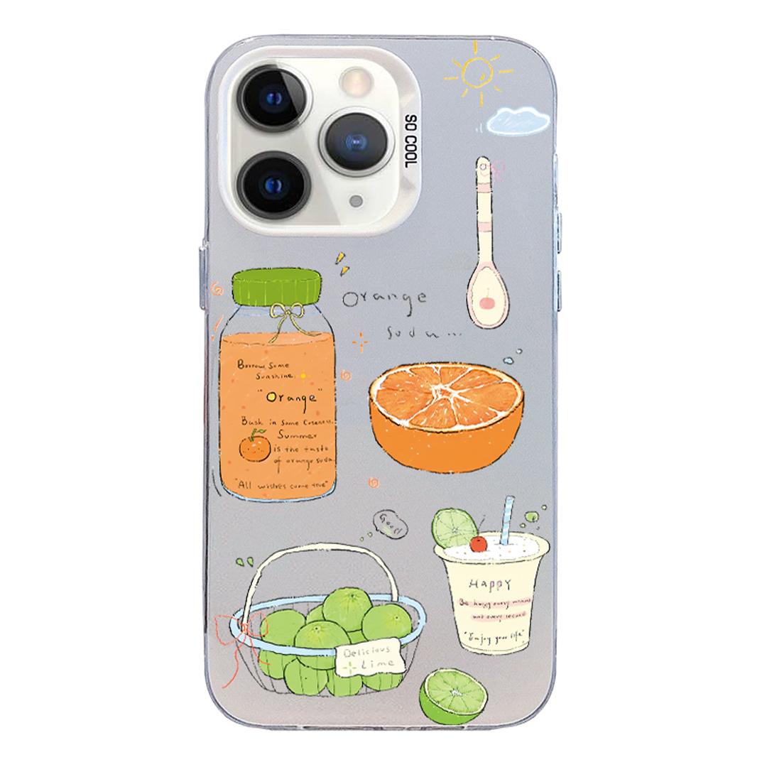 For iPhone 11 Pro Colorful Silver Pattern PC Hybrid TPU Phone Case - White Fruit Tea - EDA009668626D