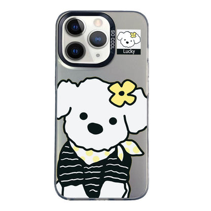 For iPhone 11 Pro Colorful Silver Pattern PC Hybrid TPU Phone Case - Black Puppy - EDA009668626G