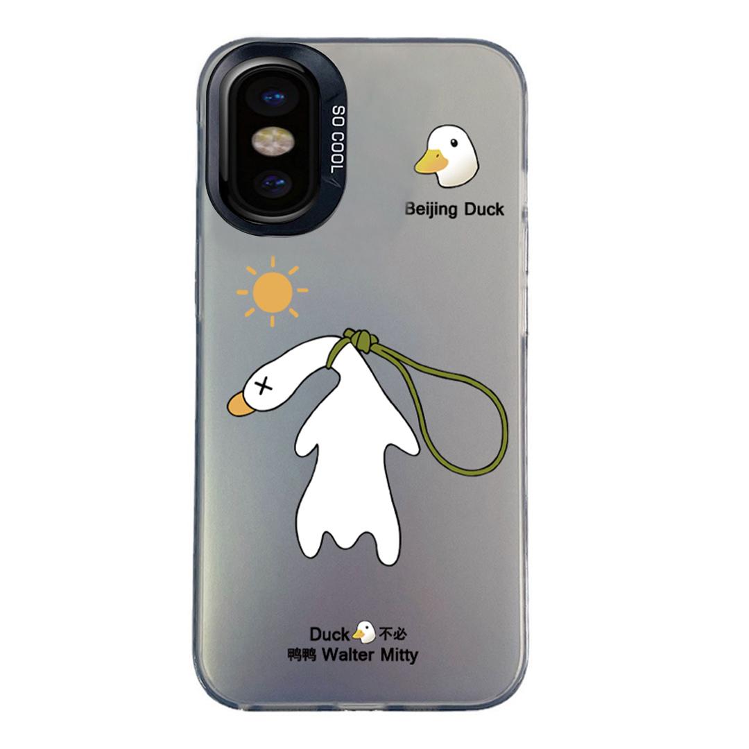 For iPhone X / XS Colorful Silver Pattern PC Hybrid TPU Phone Case - Black Duck - EDA009668627A
