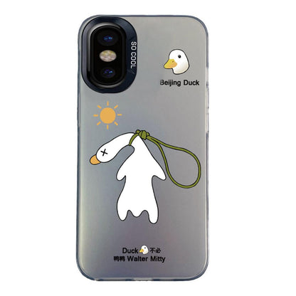 For iPhone X / XS Colorful Silver Pattern PC Hybrid TPU Phone Case - Black Duck - EDA009668627A