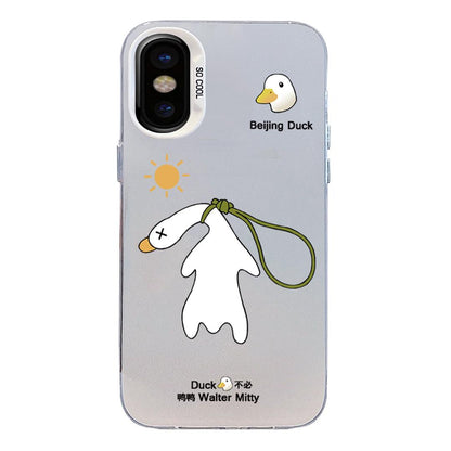 For iPhone X / XS Colorful Silver Pattern PC Hybrid TPU Phone Case - White Duck - EDA009668627B